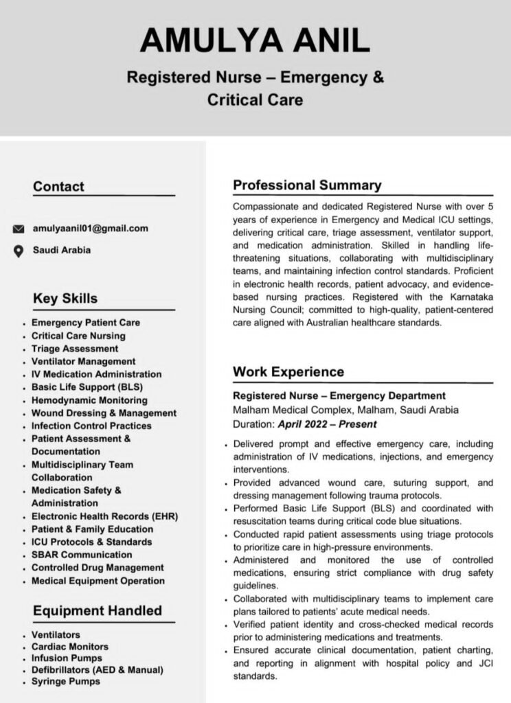 European/UK/USA/Canada/Australian Resume